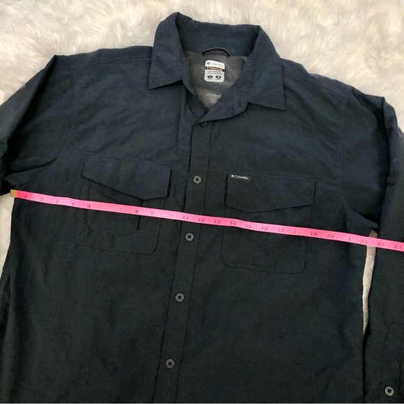Columbia Titanium Dark Blue Long Sleeve Shirt Vented Back Nylon Button Down - Picture 6 of 13